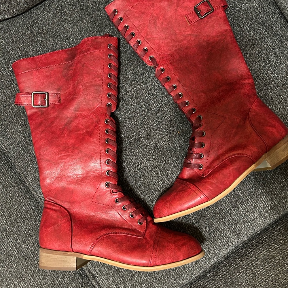 Red knee boots